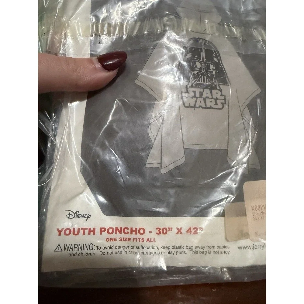Disney Youth Size Star Wars Darth Vader Clear Rain Poncho 30 x 42 Hooded NWT